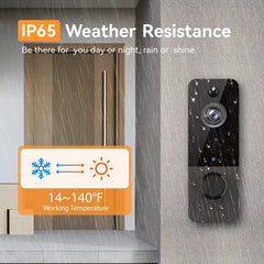 Wireless Doorbell Camera with Chime, Smart Video Doorbell Security Camera with ,Black
