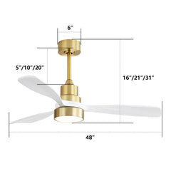 Modern 48-Inch Ceiling Fan with LED DC 6-Speed High Wind Speed with Remote Control