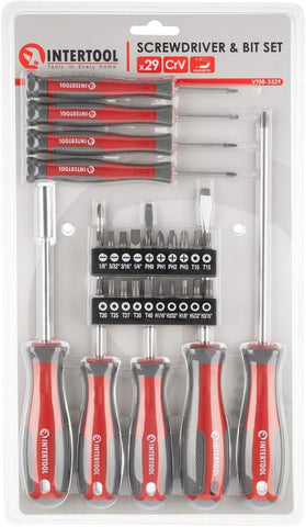 Screwdriver & Precision Driver Tool Set with Magnetic Tips and Bits - Phillips, Flat Head, Torx, Hex - Cr-V Steel with Cushion Grip Handles VT08-3329